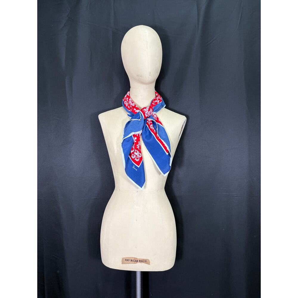 Vintage Vera Neumann Block Mixed Floral Large Scarf Red, White & Blue